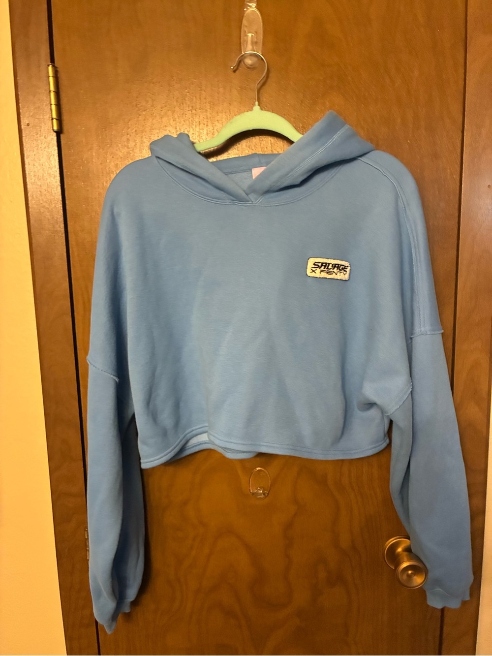 Savage X Fenty Light Blue Hoodie with Embroidered Patch - Picture 1 of 8